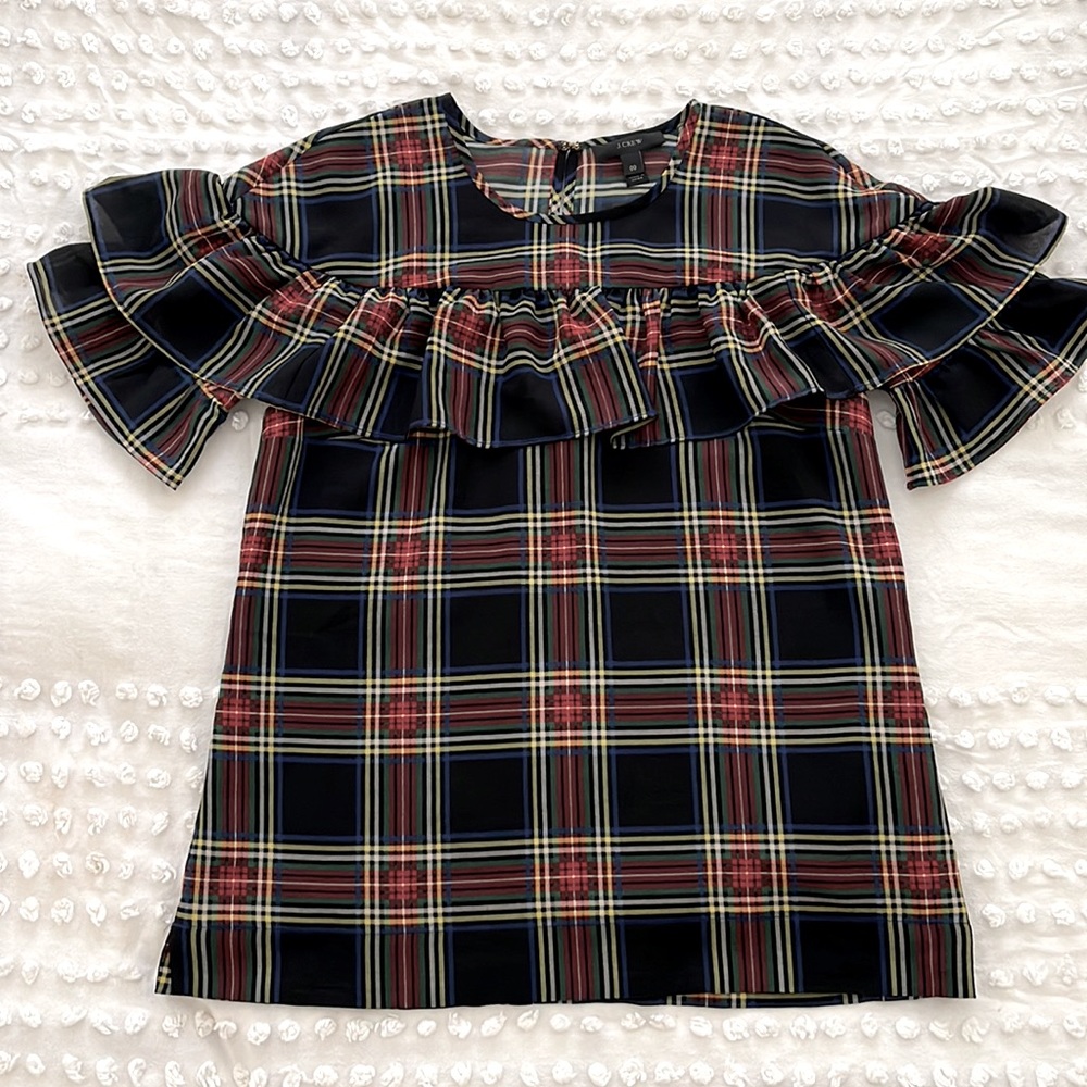 J. Crew Edie Stewart Tartan Plaid Ruffle Blouse